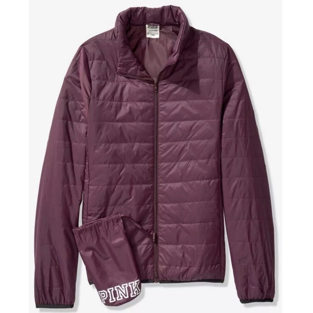 💜 VS PINK Maroon Packable Puffer Jacket Coat Plum Wine Purple